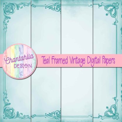 Free teal framed vintage digital papers