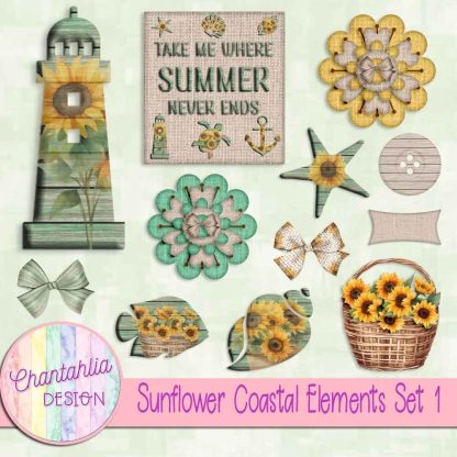 Free design elements in a Sunflower Coastal theme