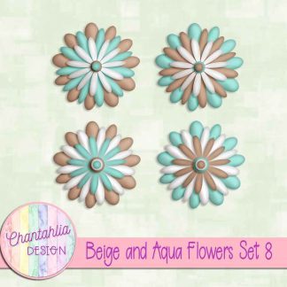 Free beige and aqua flowers set 8