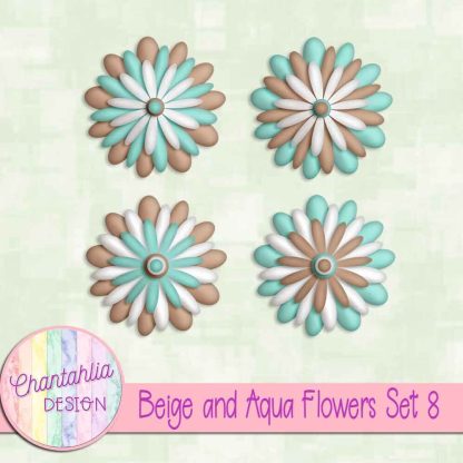 Free beige and aqua flowers set 8