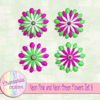 Free neon pink and neon green flowers set 8