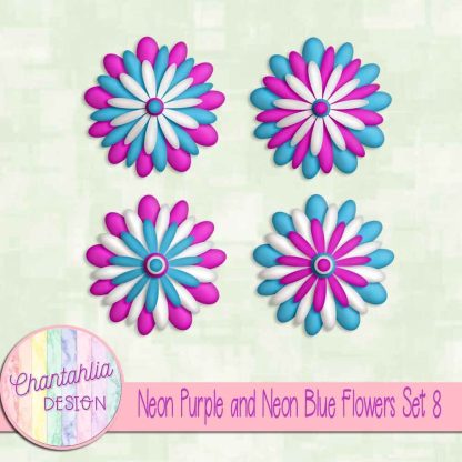 Free neon purple and neon blue flowers set 8