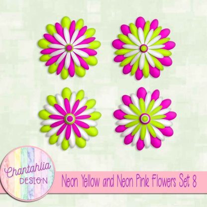 Free neon yellow and neon pink flowers set 8