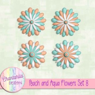 Free peach and aqua flowers set 8