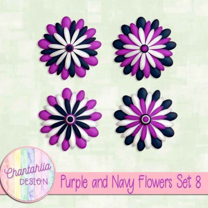 Purple and Navy Flowers Set 8