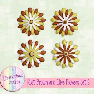 Free rust brown and olive flowers set 8