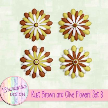 Free rust brown and olive flowers set 8