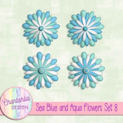 Free sea blue and aqua flowers set 8