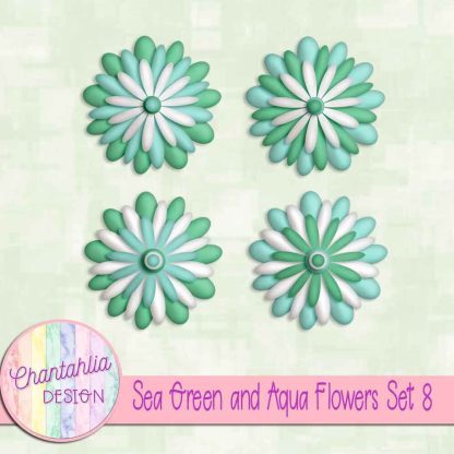 Free sea green and aqua flowers set 8