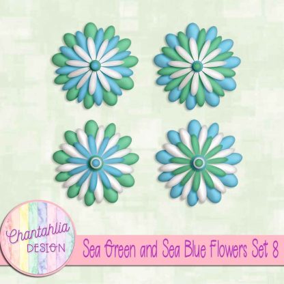Free sea green and sea blue flowers set 8