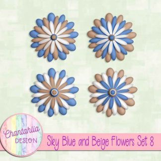 Free sky blue and beige flowers set 8