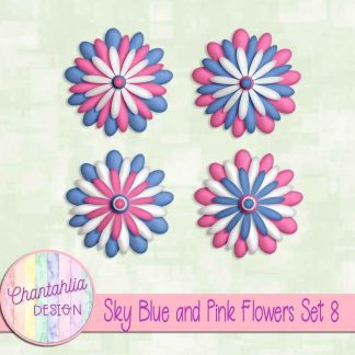 Free sky blue and pink flowers set 8