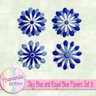 Free sky blue and royal blue flowers set 8