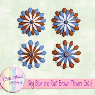 Free sky blue and rust brown flowers set 8