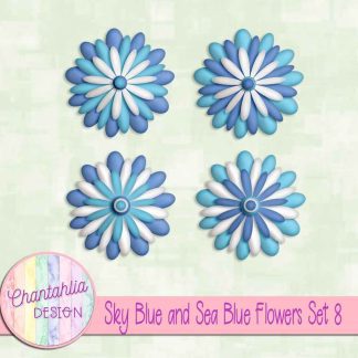 Free sky blue and sea blue flowers set 8