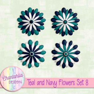 Free teal and navy flowers set 8