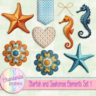 Free design elements in a Starfish and Seahorses theme