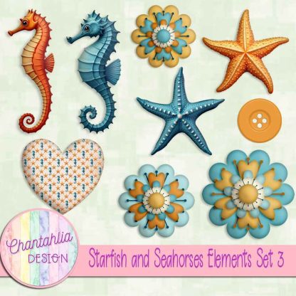 Free design elements in a Starfish and Seahorses theme
