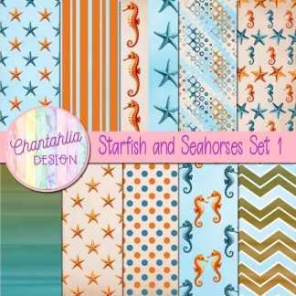 Free digital papers in a Starfish and Seahorses theme