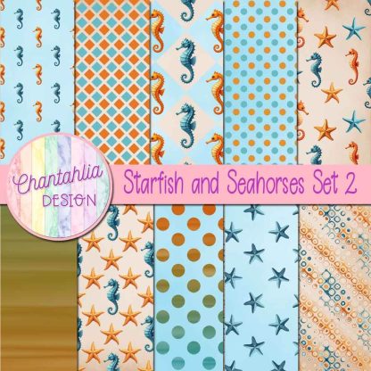 Free digital papers in a Starfish and Seahorses theme