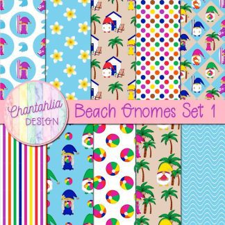 Free digital papers in a Beach Gnomes theme