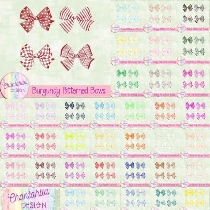 Free Patterned Bows Digital Design Elements in 36 Colours