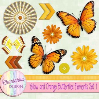 Yellow and Orange Butterflies Elements Set 1