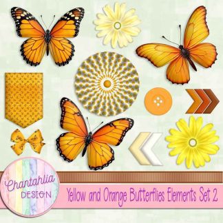 Yellow and Orange Butterflies Elements Set 2
