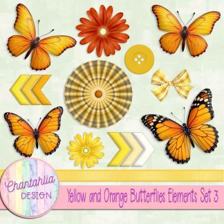 Yellow and Orange Butterflies Elements Set 3