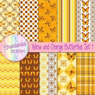 Free digital papers in a Yellow and Orange Butterflies theme