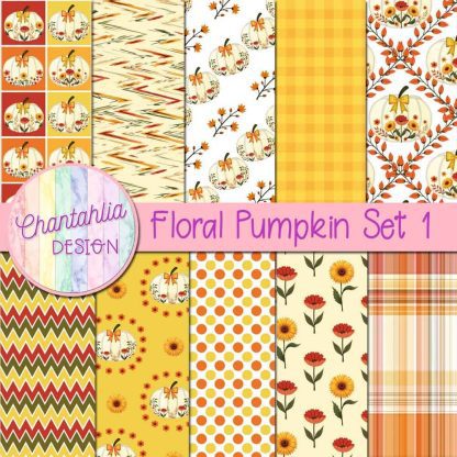 Free digital papers in a Floral Pumpkin theme