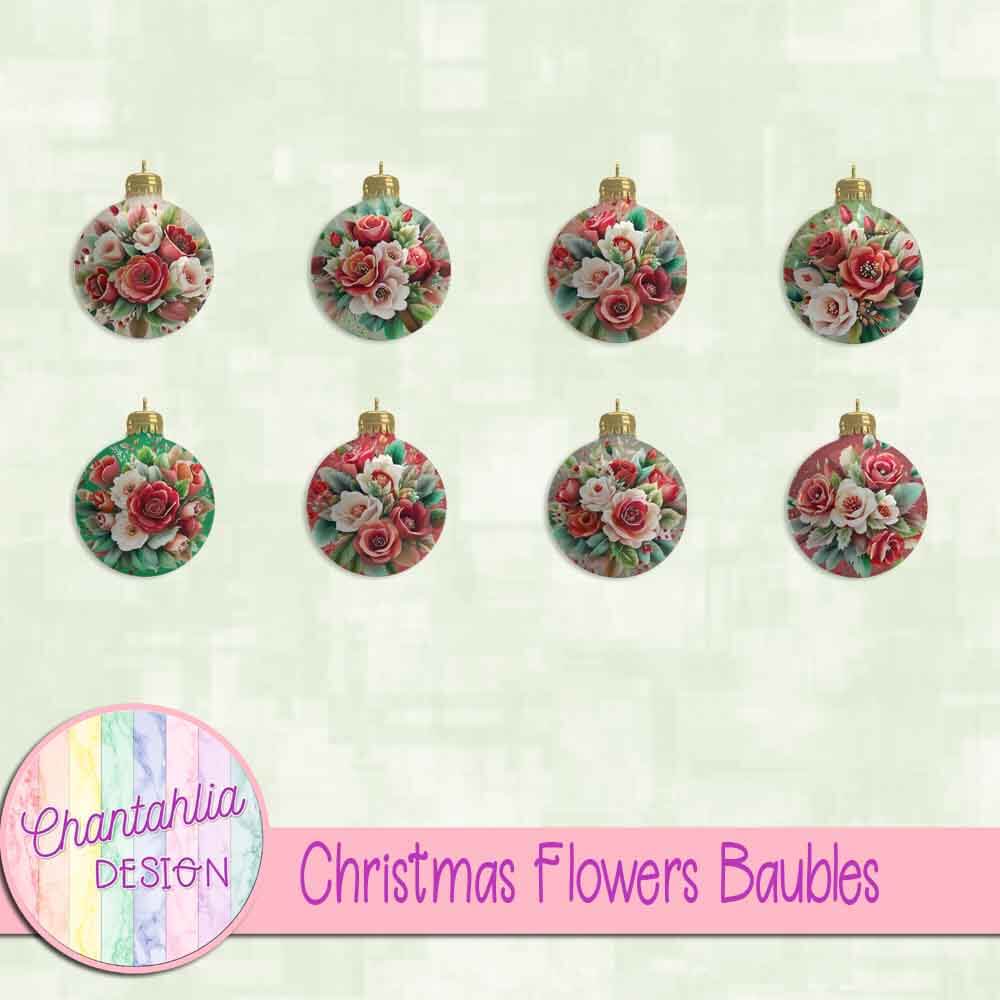 Free Christmas baubles in a Christmas Flowers theme