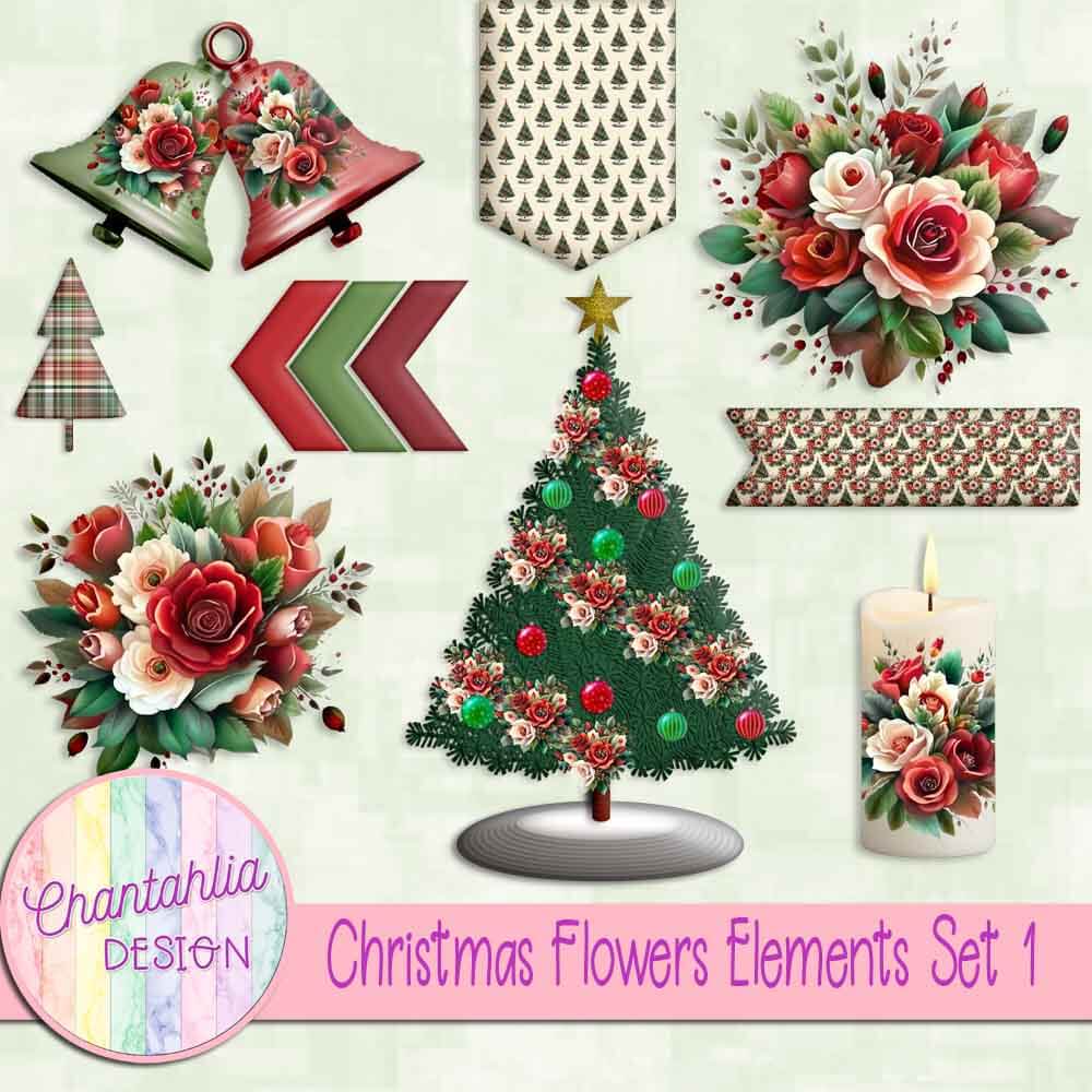 Free design elements in a Christmas Flowers theme.