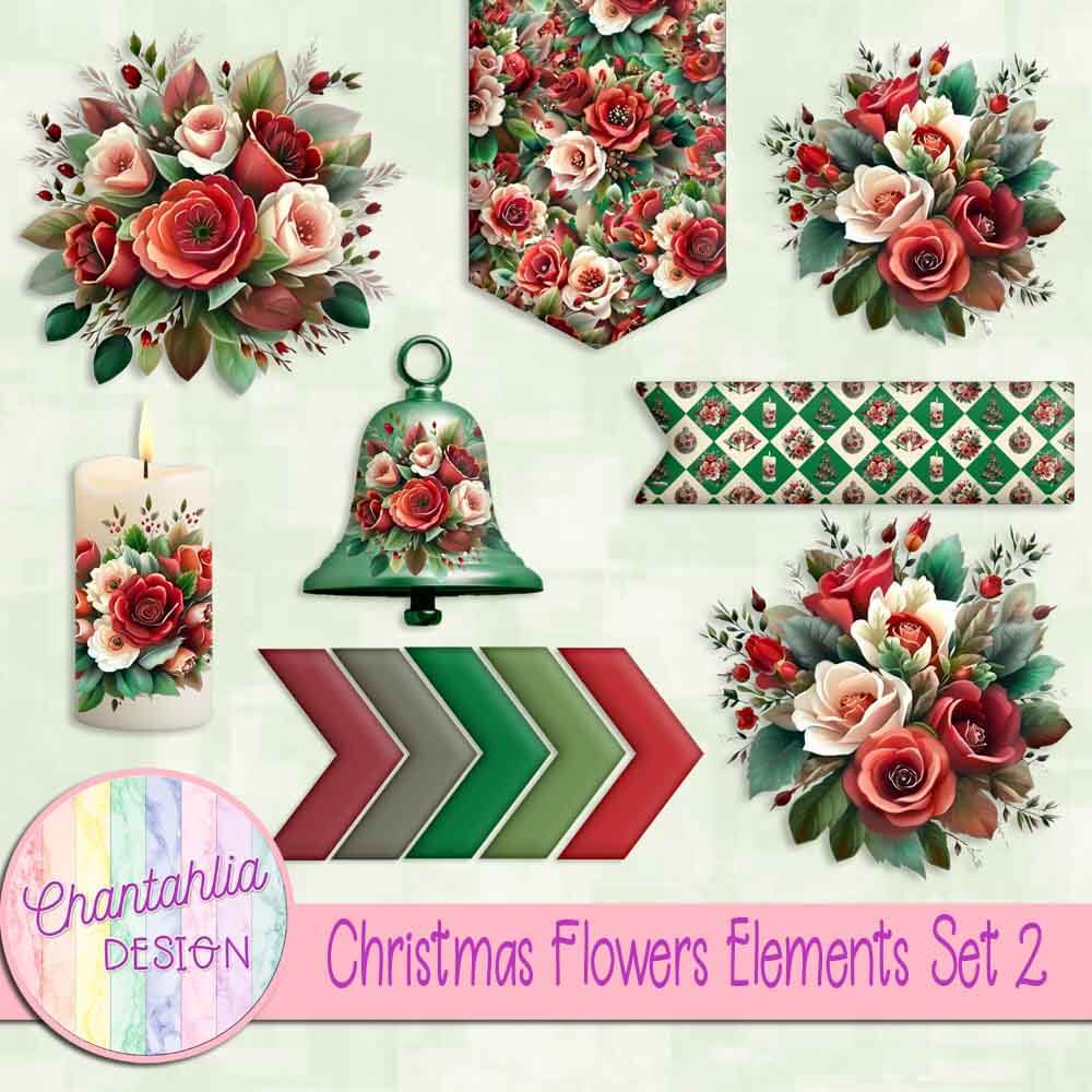 Free design elements in a Christmas Flowers theme.