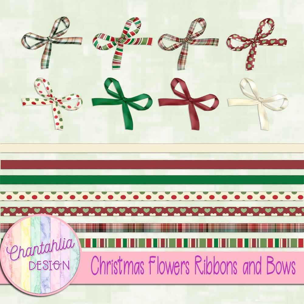 Free bows and ribbons in a Christmas Flowers theme
