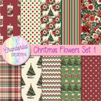 Christmas Flowers Digital Papers Set 1