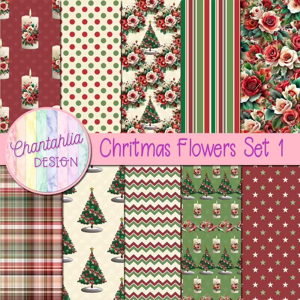Christmas Flowers Digital Papers Set 1