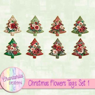 Christmas Flowers Tags Set 1