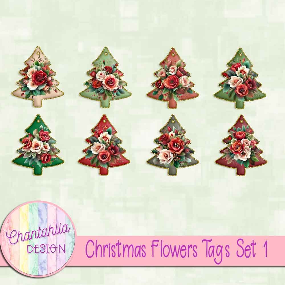 Free tags in a Christmas Flowers theme