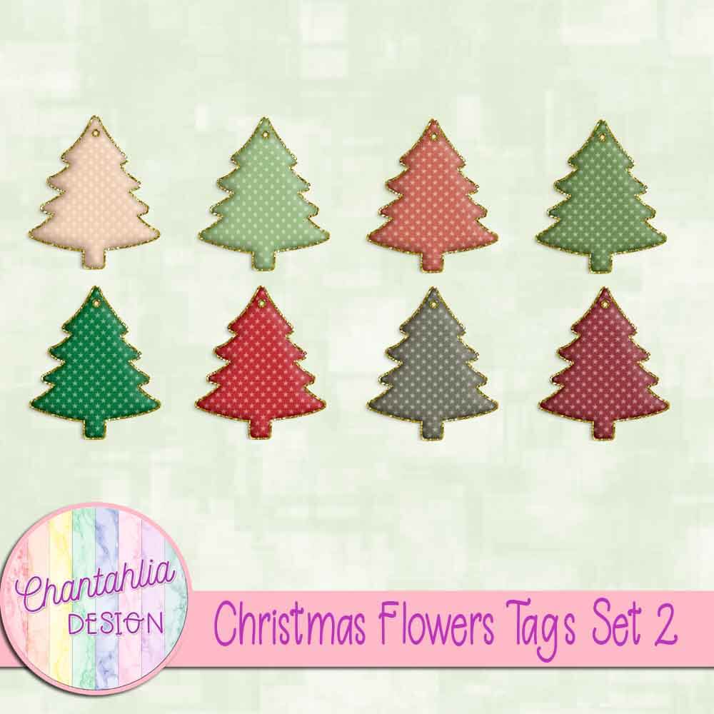 Christmas Flowers Tags Set 2