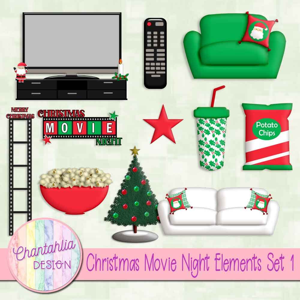 Free design elements in a Christmas Movie Night theme