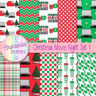 Free digital papers in a Christmas Movie Night theme