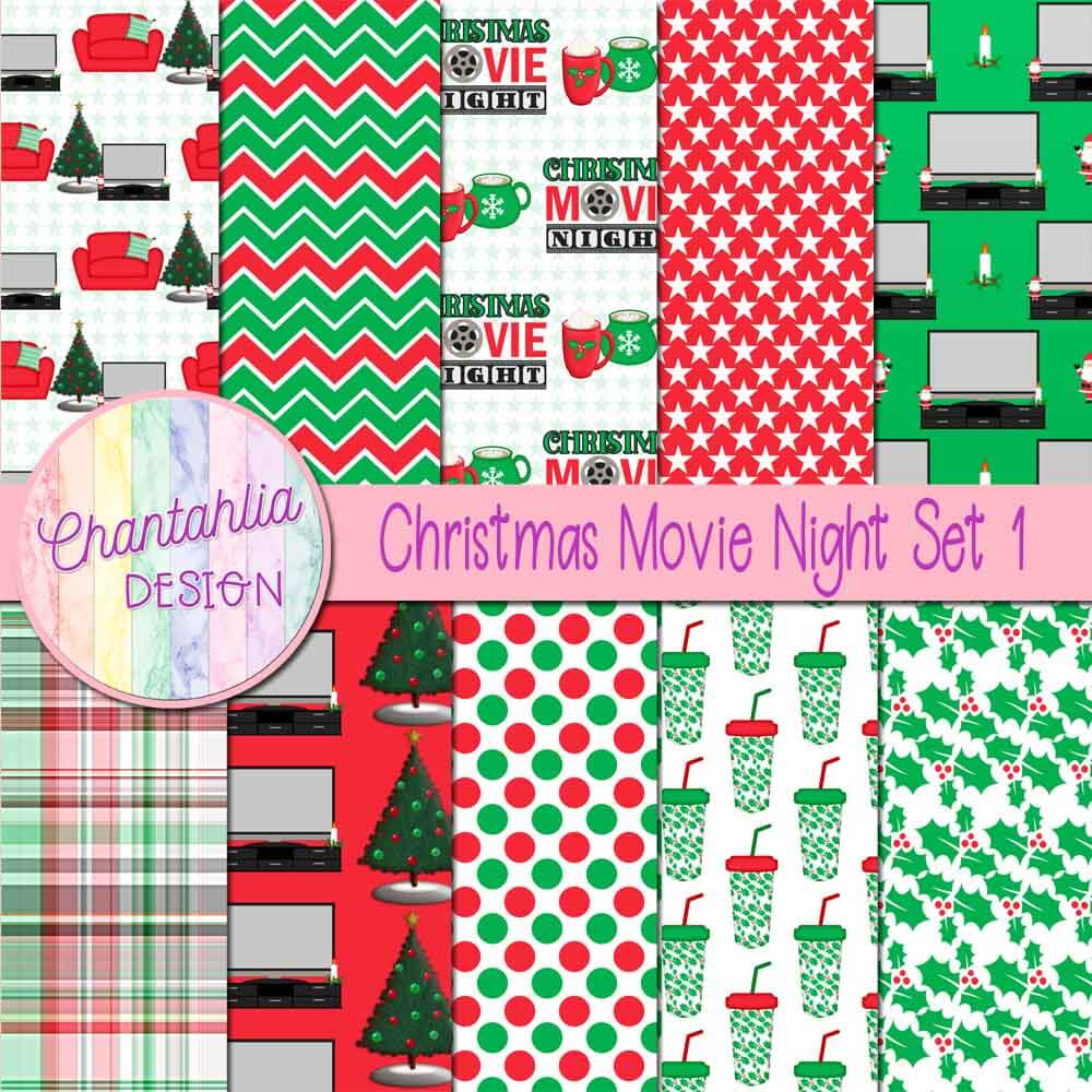 Free digital papers in a Christmas Movie Night theme