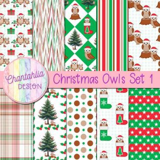 Christmas Owls Digital Papers Set 1