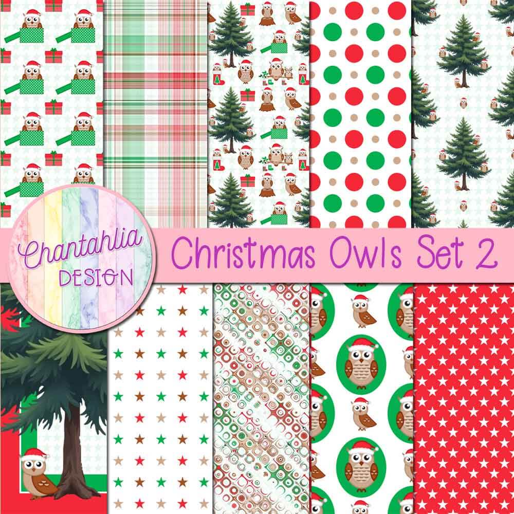 Christmas Owls Digital Papers Set 2