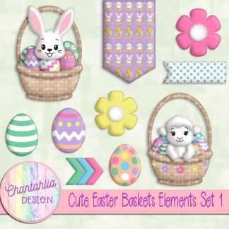 Cute Easter Baskets Elements Set 1