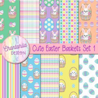 Cute Easter Baskets Digital Papers Set 1