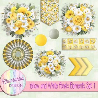 Yellow and White Florals Elements Set 1