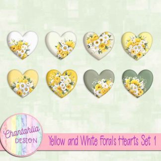 Yellow and White Florals Hearts Set 1
