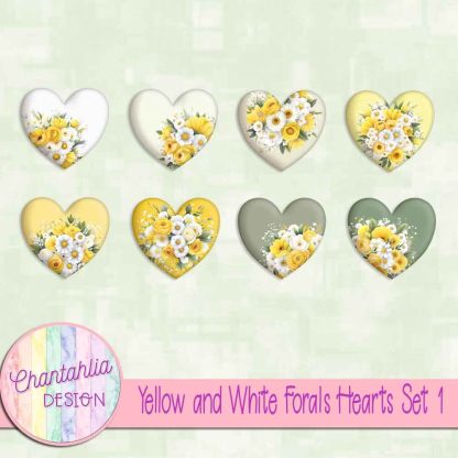 Yellow and White Florals Hearts Set 1 - Chantahlia Design